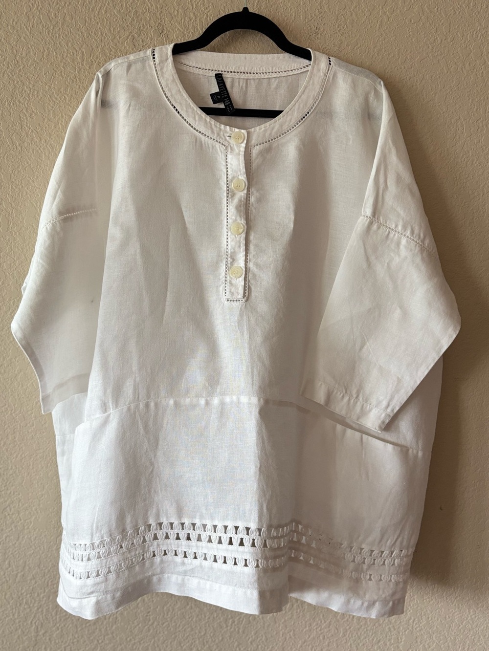 Lafayette 148 Top Women Oversized White Linen Coquette Lagenlook Tunic Size P